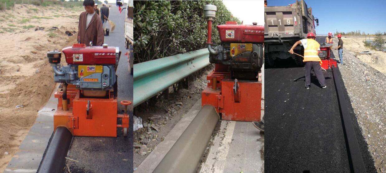 瀝青砂攔水帶成型機施工現(xiàn)場